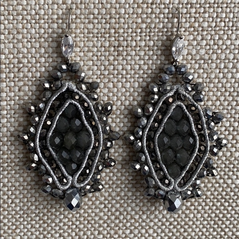 Sparkling metallic and gray beaded earrings